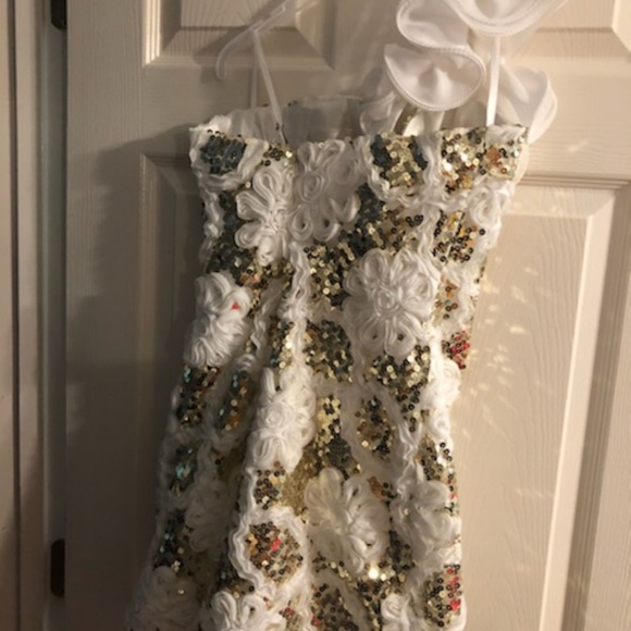 Ivory and Gold Homecoming Dress - Picture 3 of 6